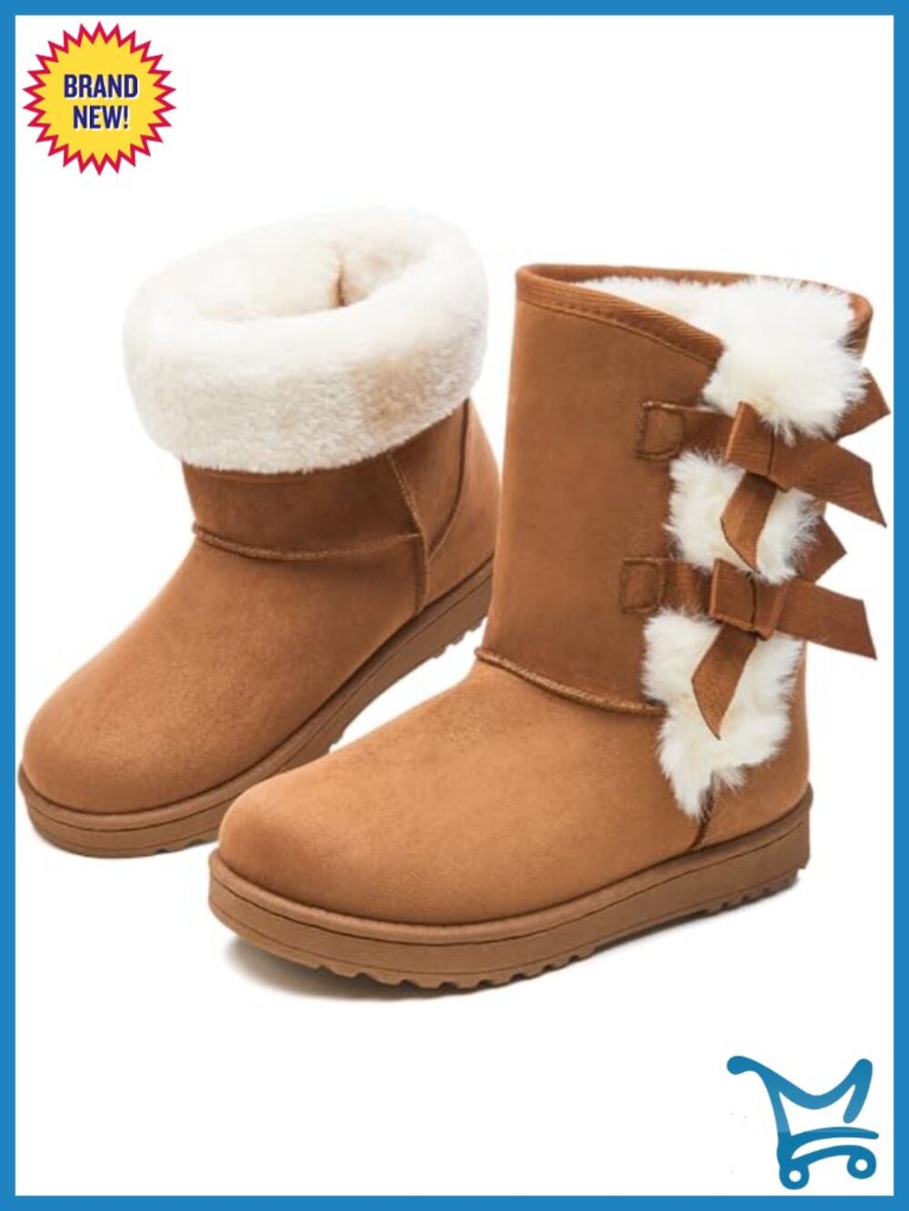 Fur Lined Mid Calf Winter Boots with Bowknot Faux Fur Women Snow Boots